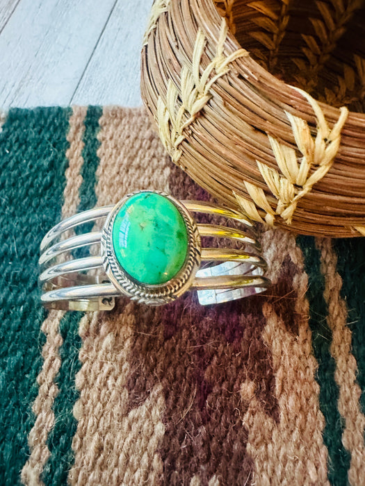 Navajo Green Kingman Turquoise & Sterling Silver Cuff Bracelet