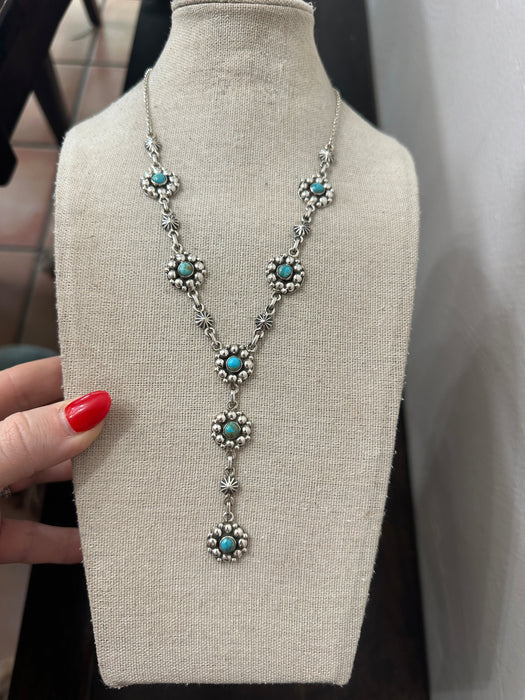 Handmade Turquoise & Sterling Silver Ball Lariat Necklace Signed Nizhoni