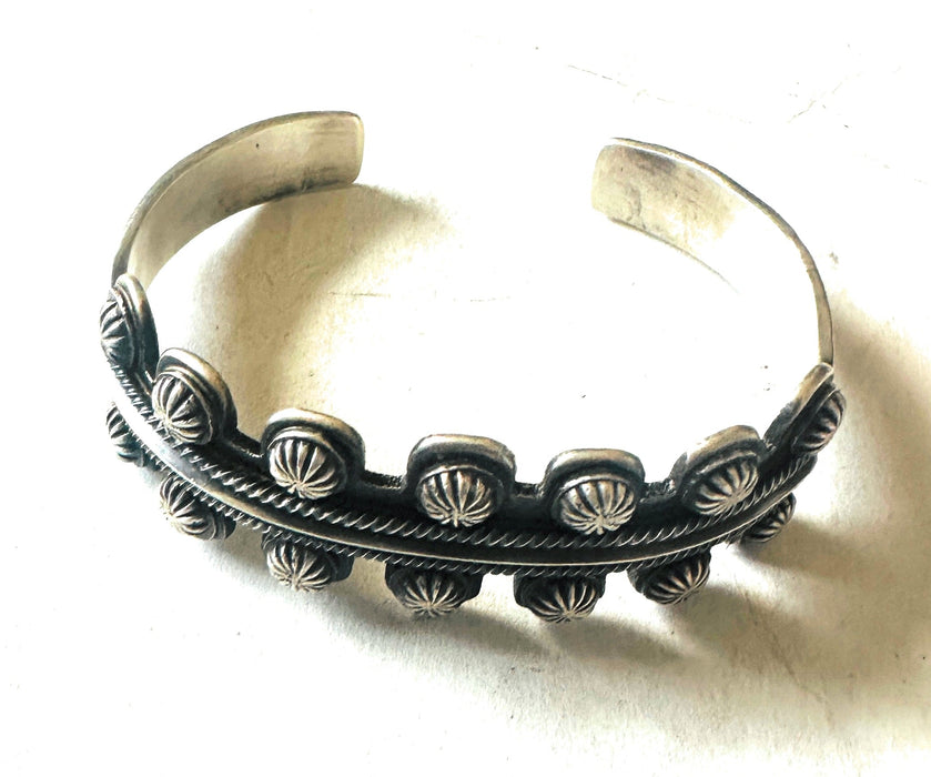 Navajo Hand Stamped Sterling Silver Studded Cuff Bracelet