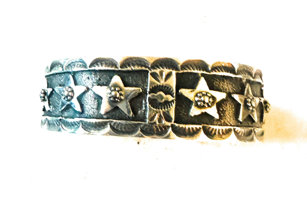 Navajo Hand Stamped Sterling Silver Feather Star Cuff Bracelet