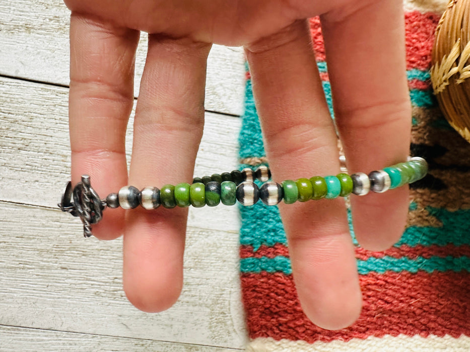 Navajo Sterling Silver Pearl & Turquoise Beaded Bracelet