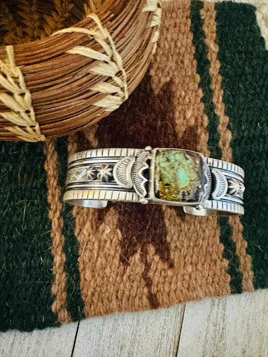 Navajo Sterling Silver & Black Jack Turquoise Cuff Bracelet