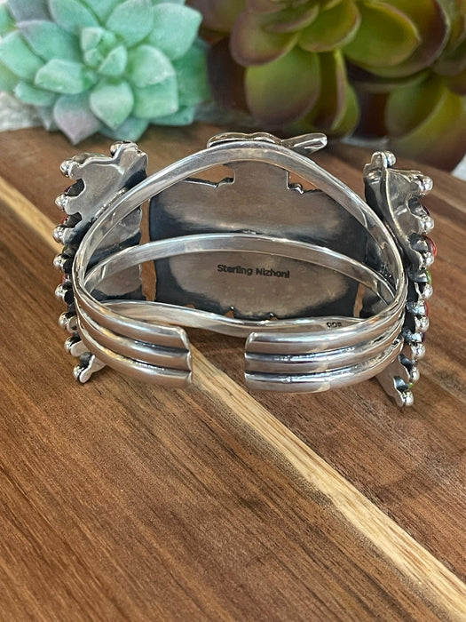 Handmade Sterling Silver Multi Stone Inlay Thunderbird Cuff Bracelet