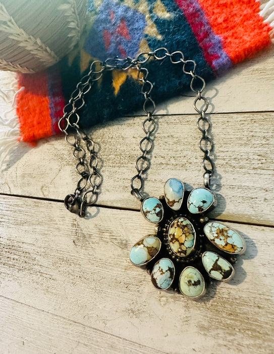 Navajo Sterling Silver & Golden Hills Turquoise Cluster Necklace