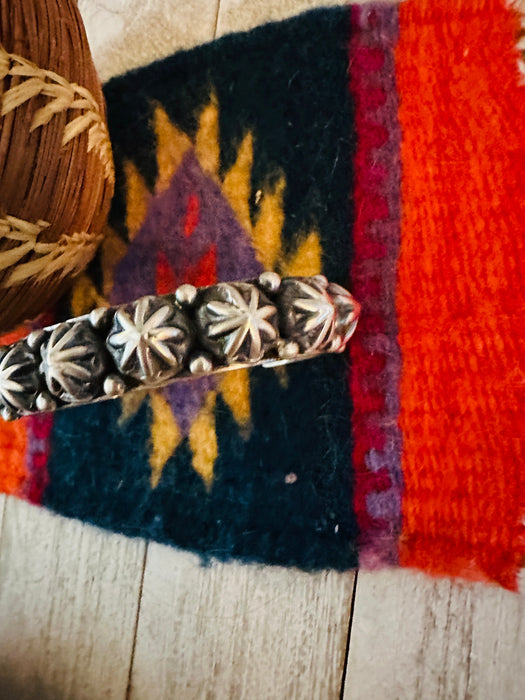 Navajo Hand Stamped Sterling Silver Studded Cuff Bracelet