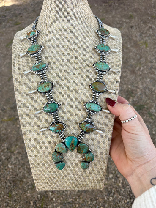 Handmade Sterling Silver & Turquoise Squash Blossom Necklace