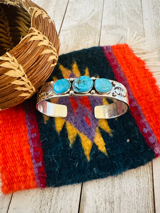 Navajo Sterling Silver & 3-Stone Turquoise Cuff Bracelet