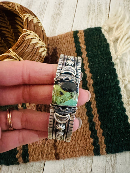 Navajo Sterling Silver & Black Jack Turquoise Cuff Bracelet