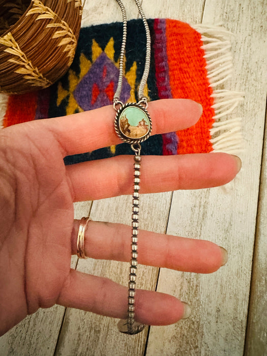 Navajo Turquoise & Sterling Silver Beaded Lariat Necklace