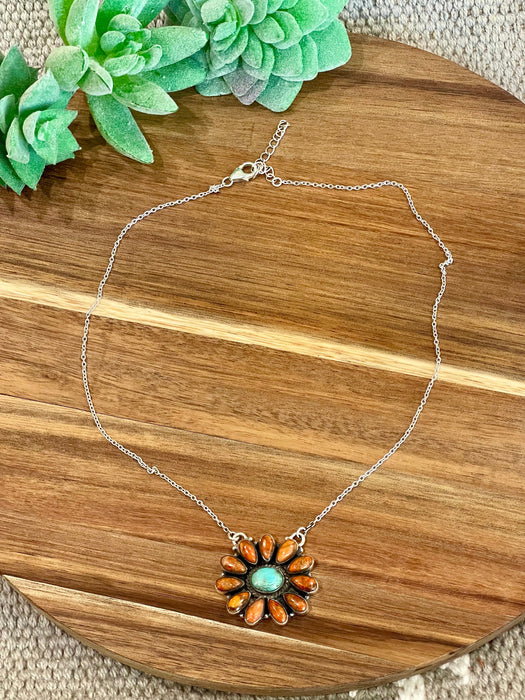 Handmade Sterling Silver & Multi Stone Necklace Signed Nizhoni