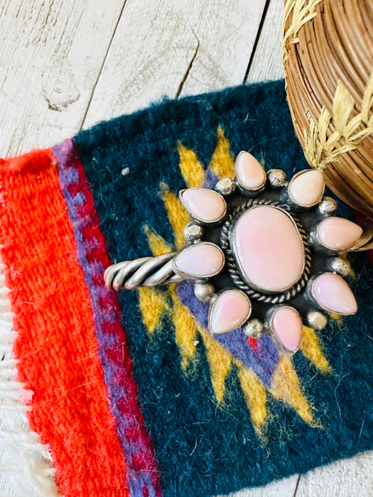 Navajo Queen Pink Conch Shell & Sterling Silver Cluster Cuff Bracelet