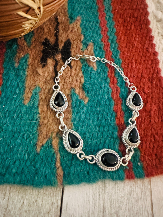 Navajo Onyx & Sterling Silver Link Bracelet