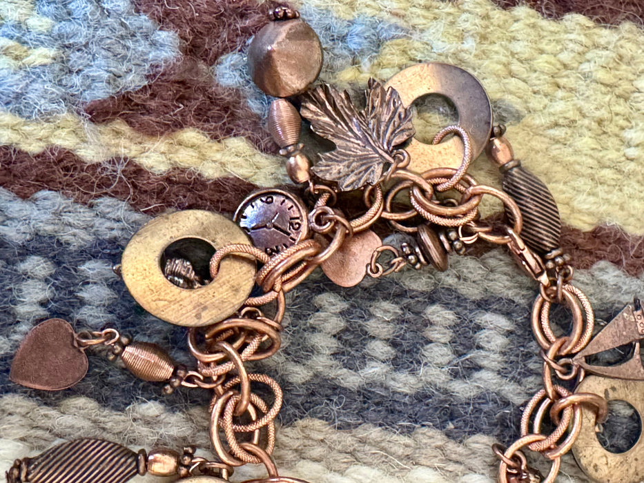 Vintage Handmade Copper Charm Bracelet