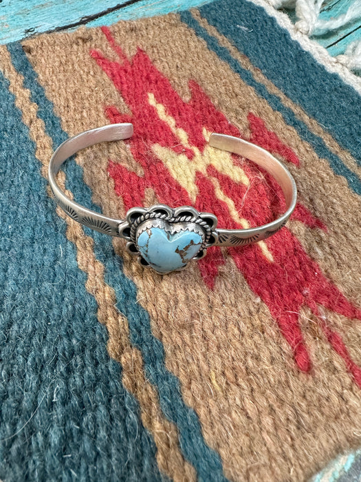 Handmade Sterling Silver Golden Hills Turquoise Adjustable Heart Cuff Bracelet