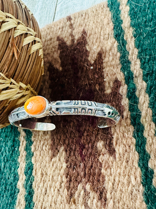 Navajo Sterling Silver & Orange Spiny Cuff Bracelet