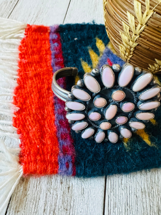 Navajo Queen Pink Conch Shell & Sterling Silver Cluster Cuff Bracelet