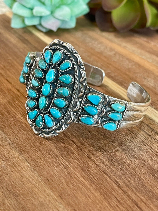 Handmade Sterling Silver & Turquoise Adjustable  Cuff Bracelet