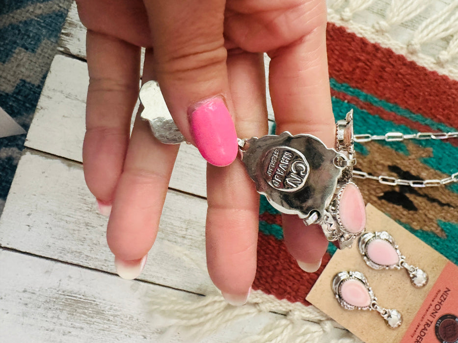 Navajo Queen Pink Conch & Sterling Silver Necklace Set