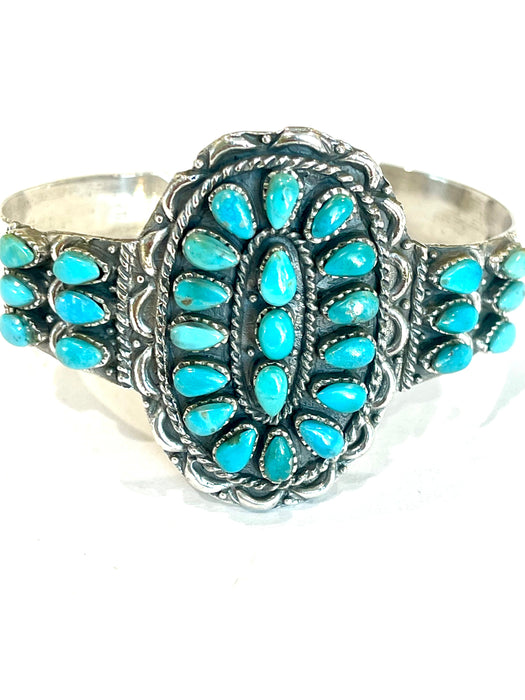 Handmade Sterling Silver & Turquoise Adjustable  Cuff Bracelet