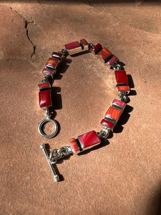 Handmade Sterling Silver Sangria Mosaic Bracelet