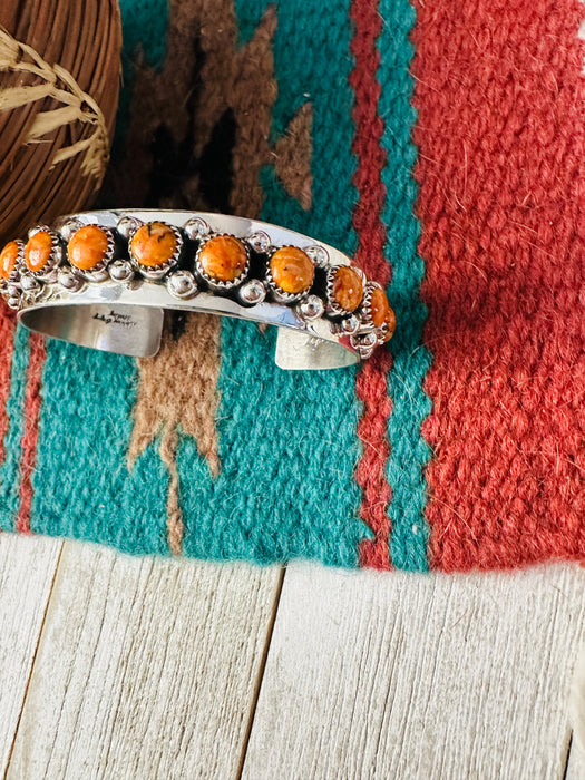 Navajo Orange Spiny & Sterling Silver Cuff Bracelet by Darlene Begay