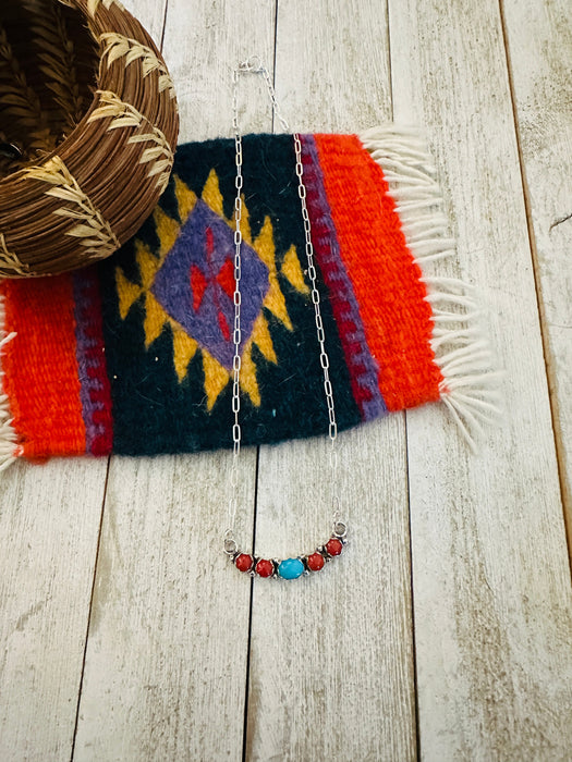 Navajo Coral, Turquoise & Sterling Silver Necklace