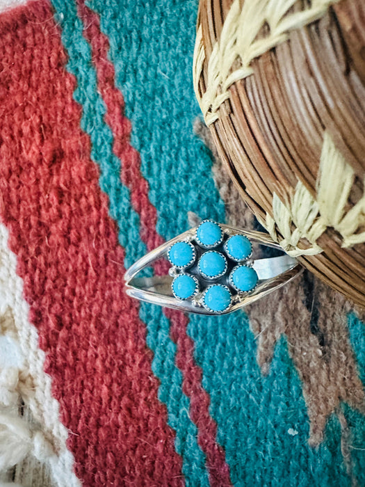 Navajo Sterling Silver & Turquoise Baby Cluster Cuff Bracelet