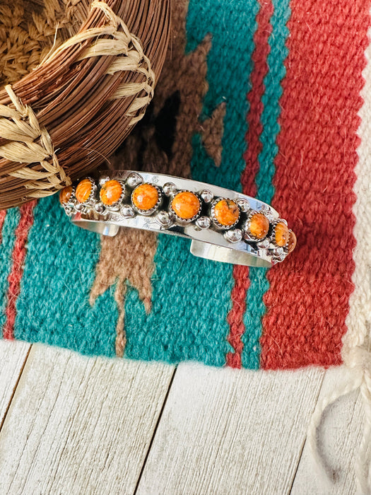 Navajo Orange Spiny & Sterling Silver Cuff Bracelet by Darlene Begay