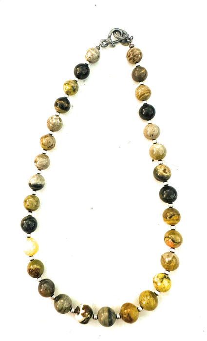 Navajo Sterling Silver Pearl & Bumblebee Jasper Beaded Necklace