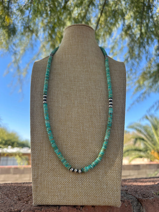 Handmade Sterling Silver & Turquoise Beaded Necklace 42”