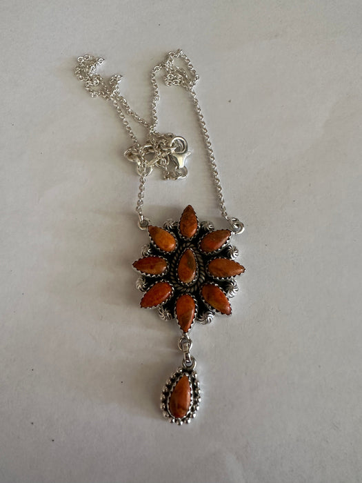 Blooming Cluster Handmade Sterling Silver & Orange Mojave Necklace