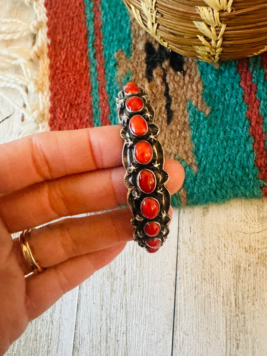 Navajo Coral & Sterling Silver Cuff Bracelet by Shawn Cayatineto