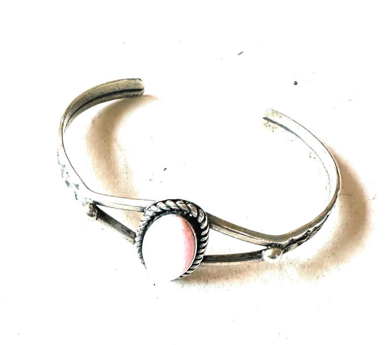 Navajo Queen Pink Conch Shell & Sterling Silver Cuff Bracelet