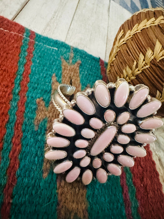 Navajo Queen Pink Conch Shell & Sterling Silver Cluster Cuff Bracelet