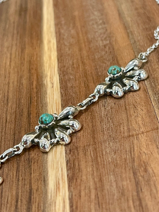 Handmade Sterling Silver & Turquoise Flower Necklace