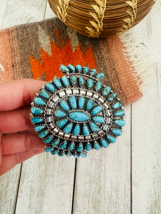 Navajo Turquoise & Sterling Silver Cluster Cuff Bracelet