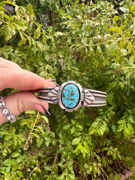 Beautiful Navajo Sterling Turquoise Bracelet Cuff Signed