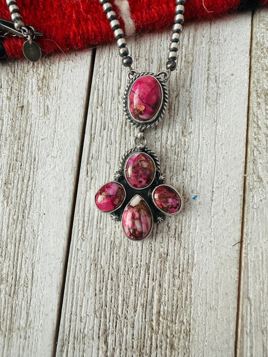 Navajo Pink Dream Mojave & Sterling Silver Pearl Beaded Lariat Necklace