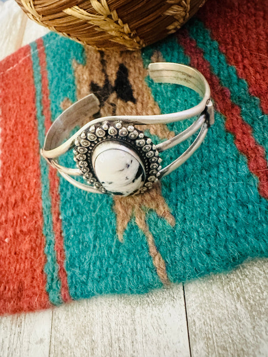 Navajo White Buffalo & Sterling Silver Cuff Bracelet