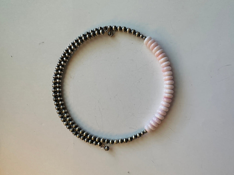 Navajo Pink Conch & Sterling Silver Beaded Wrap Choker Necklace