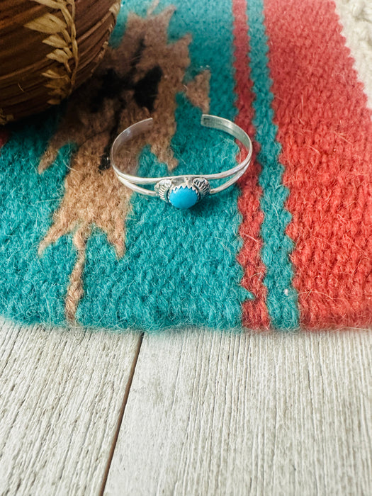 Navajo Sterling Silver & Turquoise Baby Cluster Cuff Bracelet