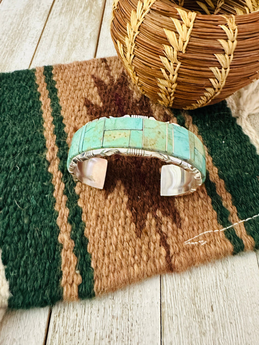 Navajo Turquoise & Sterling Silver Inlay Cuff Bracelet