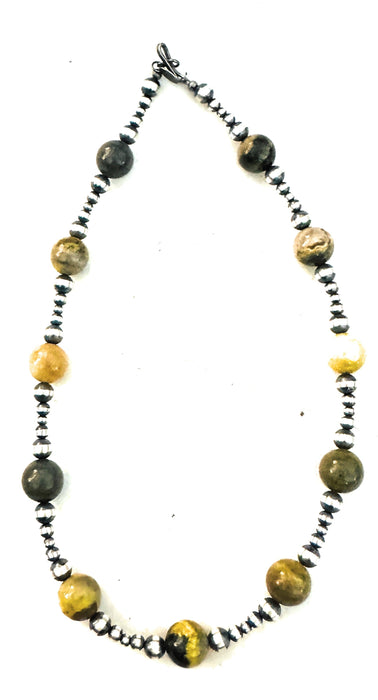 Navajo Sterling Silver Pearl & Bumblebee Jasper Beaded Necklace