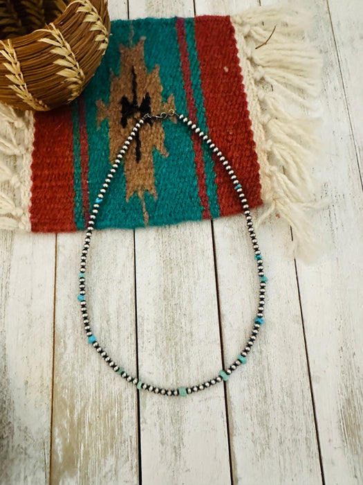 Navajo Sterling Silver Pearl & Turquoise Beaded Necklace 18”