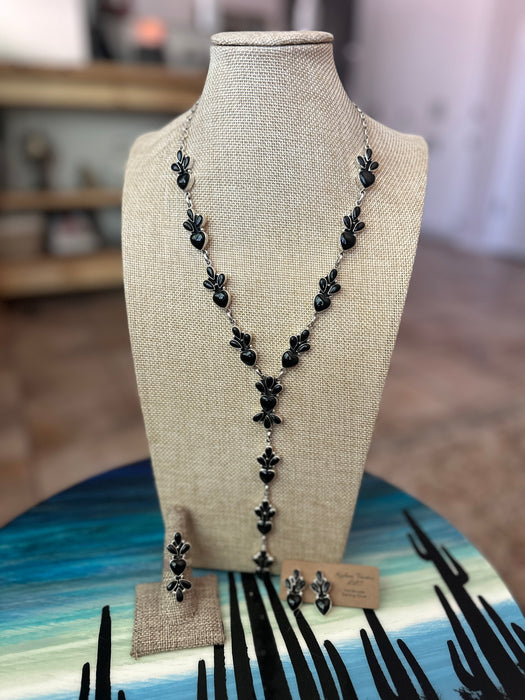 Beautiful Handmade Sterling Silver & Onyx Necklace, Ring & Earring Set