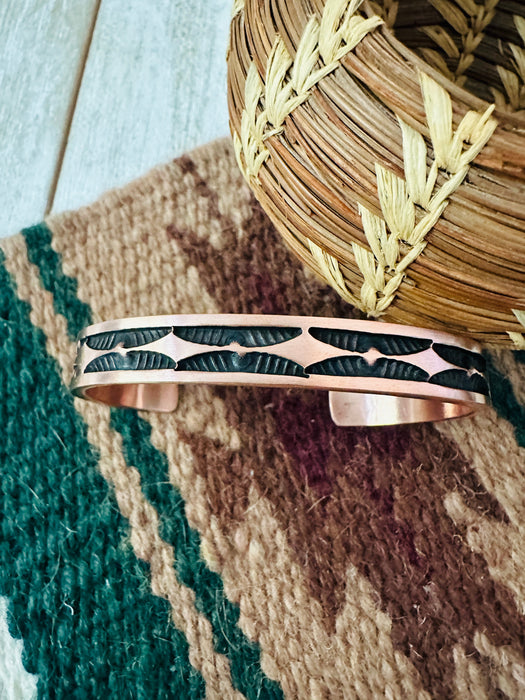 Navajo Hand Stamped Copper Cuff Bracelet