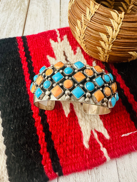 Navajo Turquoise, Spiny Sterling Silver Cuff Bracelet