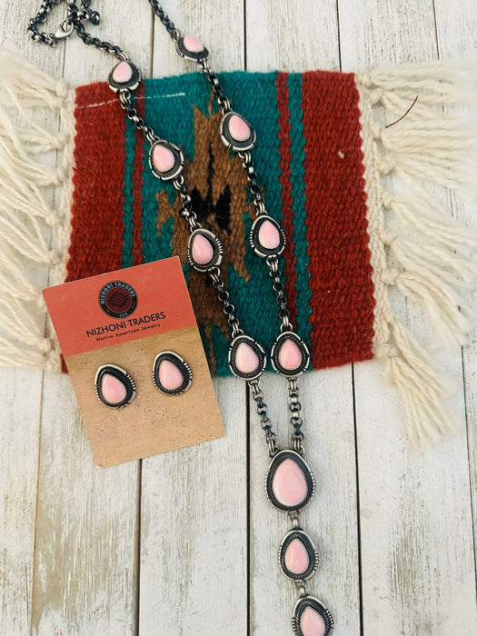 Navajo Queen Pink Conch & Sterling Silver Necklace Set