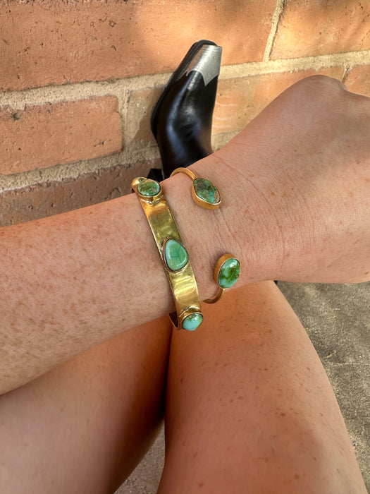 “The Golden Collection” Golden Horizon Handmade Natural Sonoran Mountain Turquoise 14k Gold Plated Adjustable Bracelet Cuff