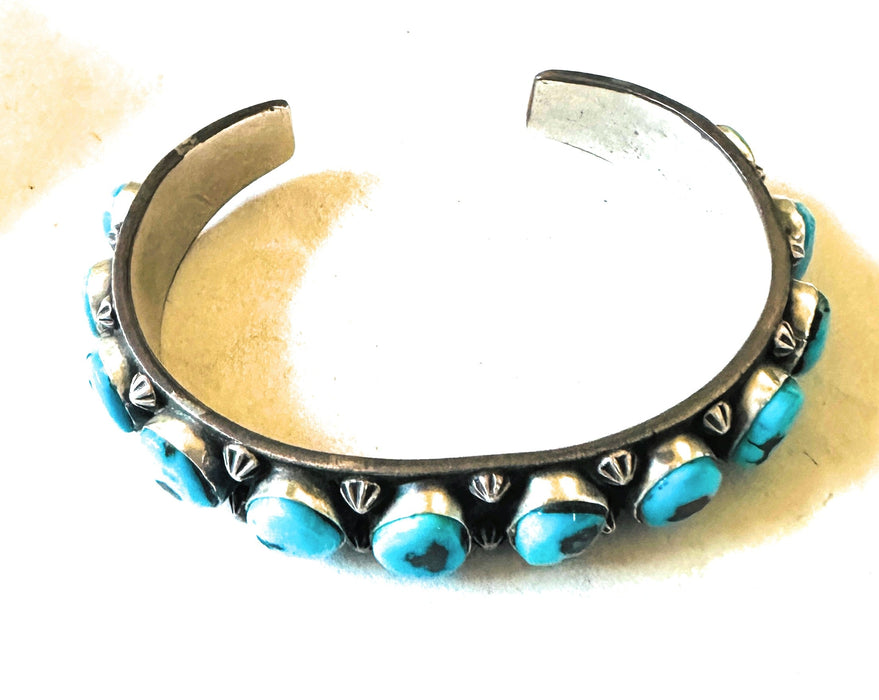 Old Pawn Navajo Sterling Silver & Sleeping Beauty Turquoise Cuff Bracelet